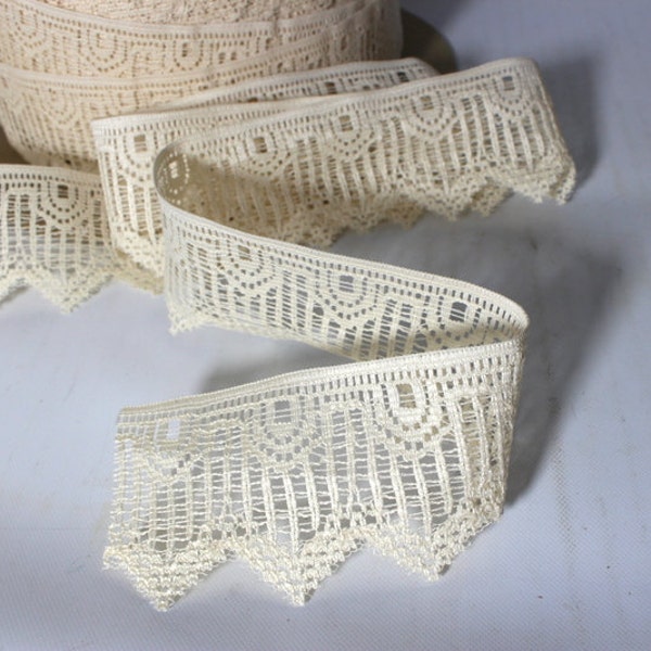 Sewing Supply Cream Lace Trim Geometric Art-Deco Style 1 1/2" plus - SOLD BY YARD