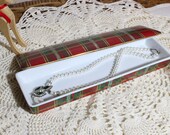 Vintage Rectangular Oblong Porcelain Trinket Box Tartan Pattern, Jewelry Box Neiman Marcus Japan
