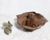 Stoneware Hand Thrown Multi- Bud Vase, Flared Ikebana Vase with Frog Self-Watering Cylinders, Studio Pottery with Earth Tones