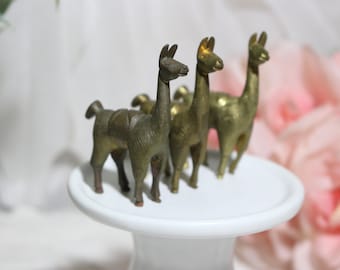 Miniature Brass Llamas with Saddle, 3 Pieces Cactus Garden Decor