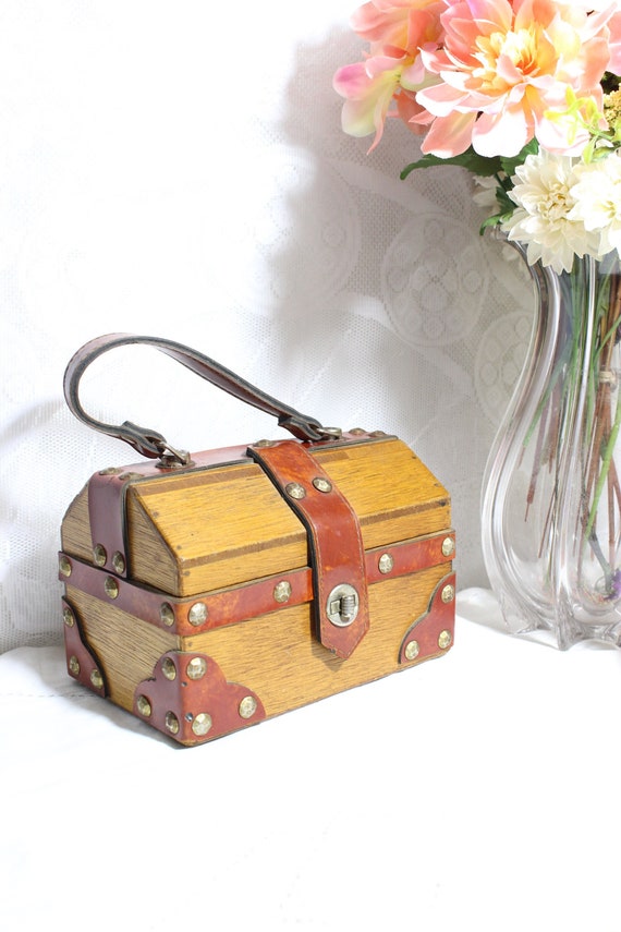 Vintage Wood Box Purse, Mr. R made in Japan