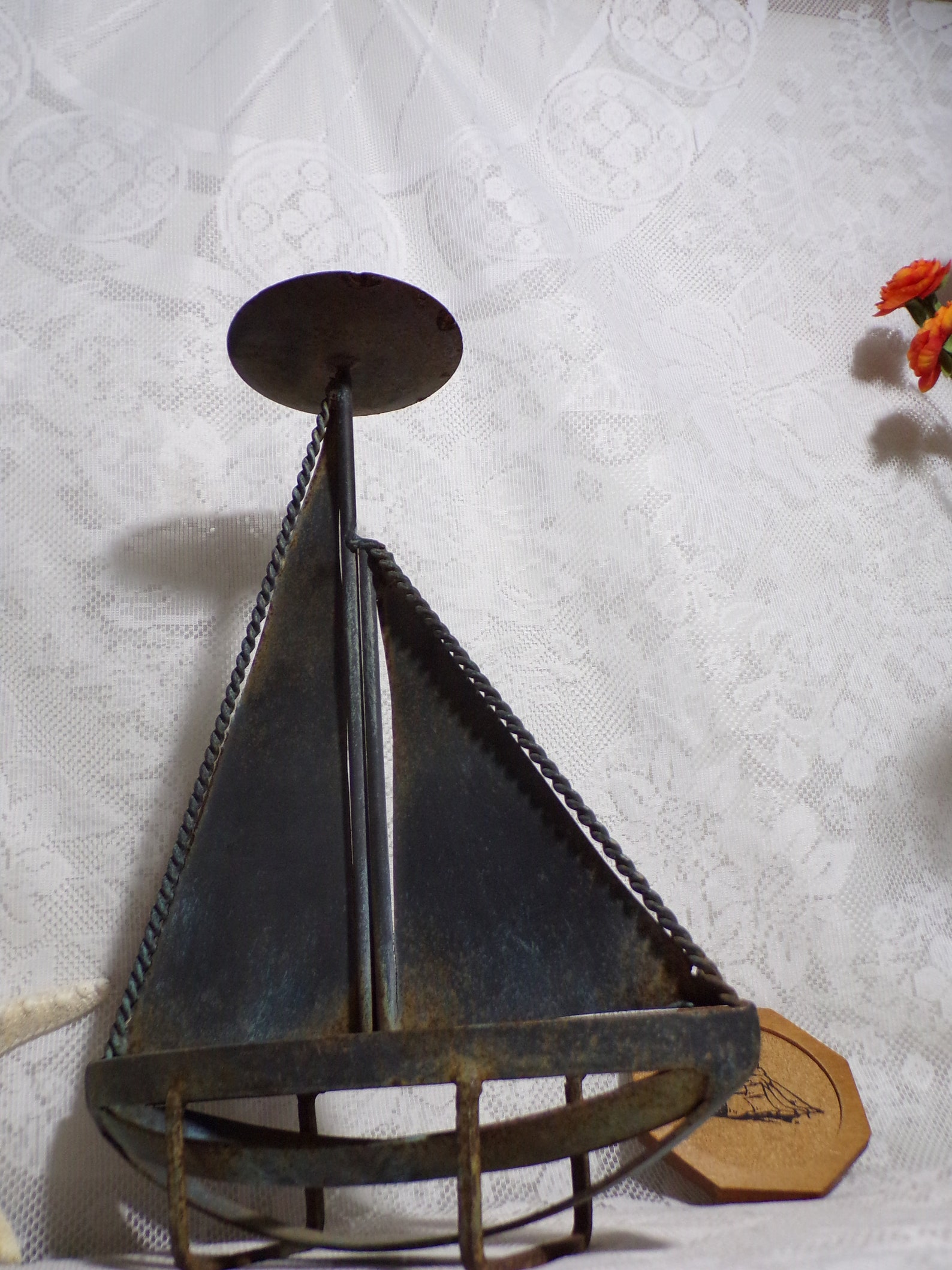 Vintage Metal Boat Candle Holder Natural Patina Pillar Candle Etsy