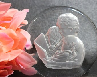 Small Glass Paperweight, Mother's Day Glass Paperweight, Mother with Children