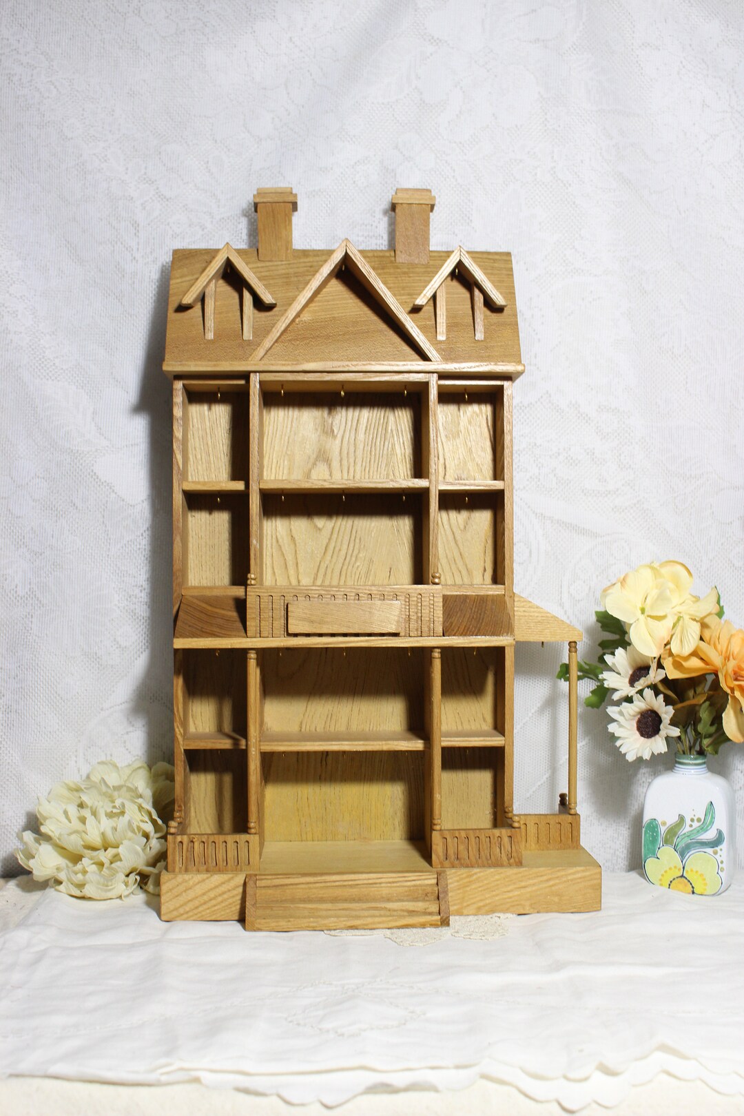 Large Vintage Enesco Small Wonders Ornaments Wooden Display Etsy