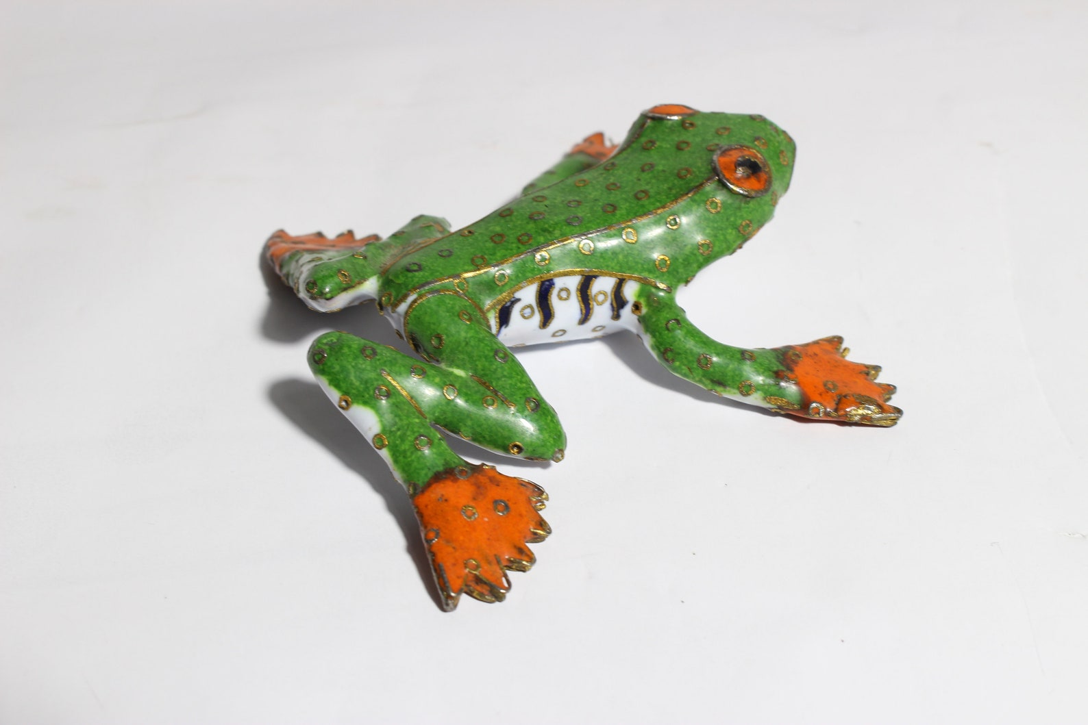 Small Brass Green Tree Frog Figurine With Colorful Enamel Etsy