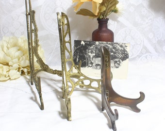 CHOOSE ONE, Vintage Ornate Brass Easel, Picture or Plate or Art Holder Stand, Wedding Decor