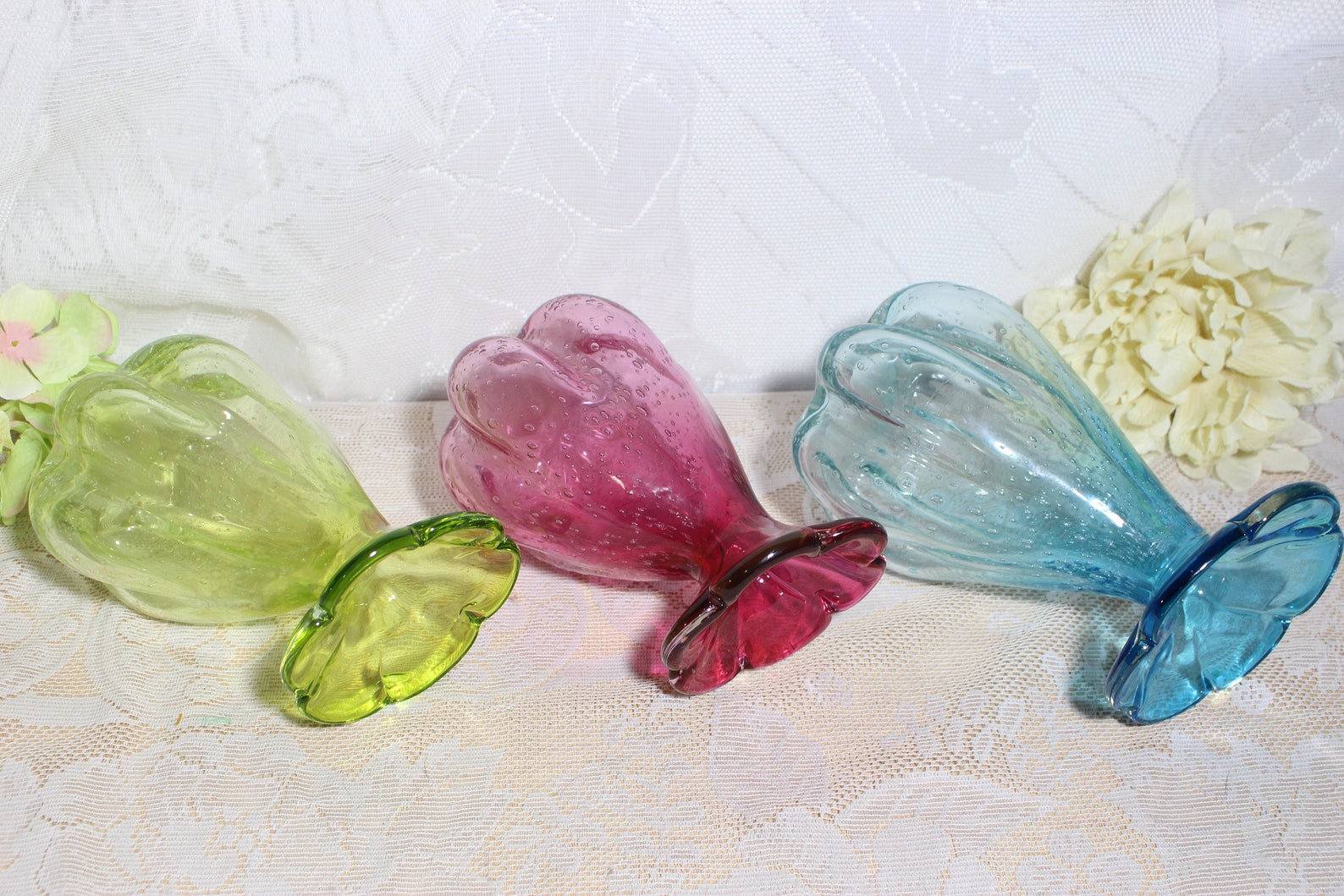 Blown Glass Vases Bubble Glass Flower Petals Vases Set of 3 Etsy