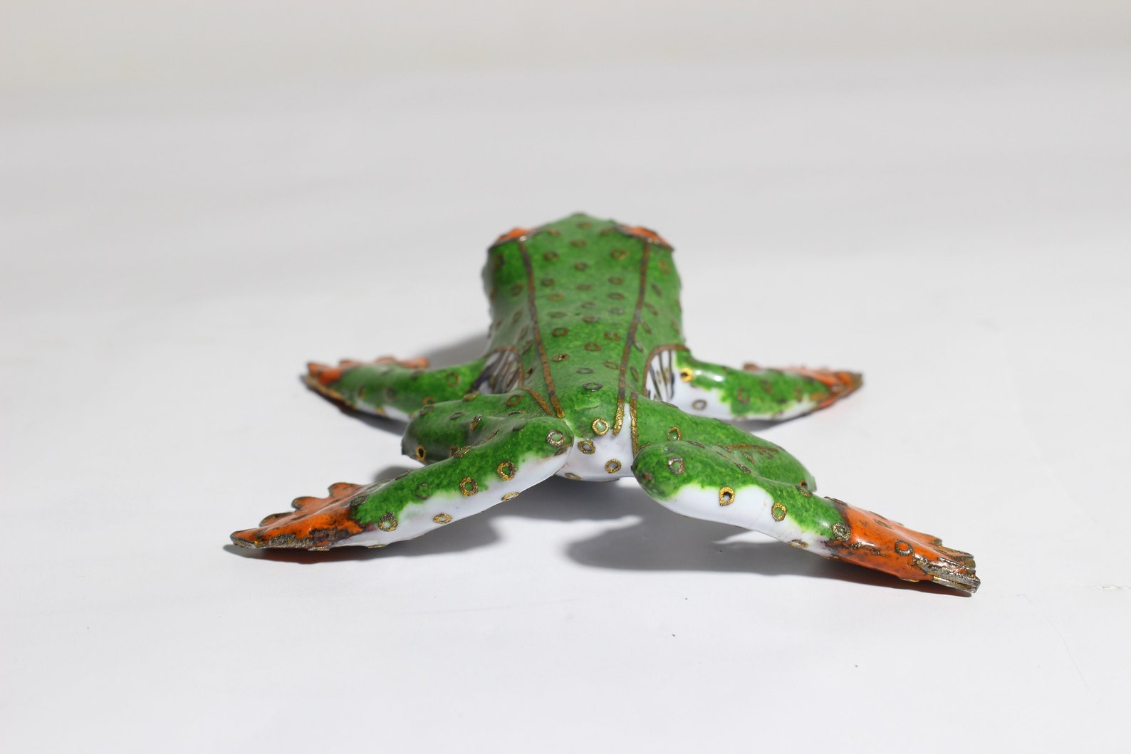 Small Brass Green Tree Frog Figurine With Colorful Enamel Etsy