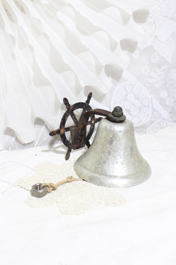 Antique Nautical Brass Bell - Solid Aluminum With Wall Mount Bracket (7" Height)