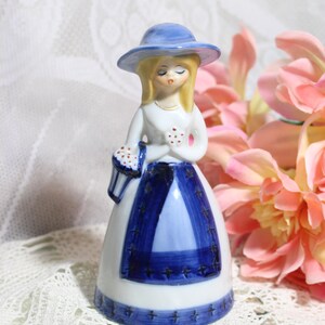 Porcelain Figural Bell, Victorian Woman Blueware, Dinner Table Call