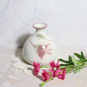 Vintage Studio Pottery Bud Vase, Floral Pink Tone Stoneware