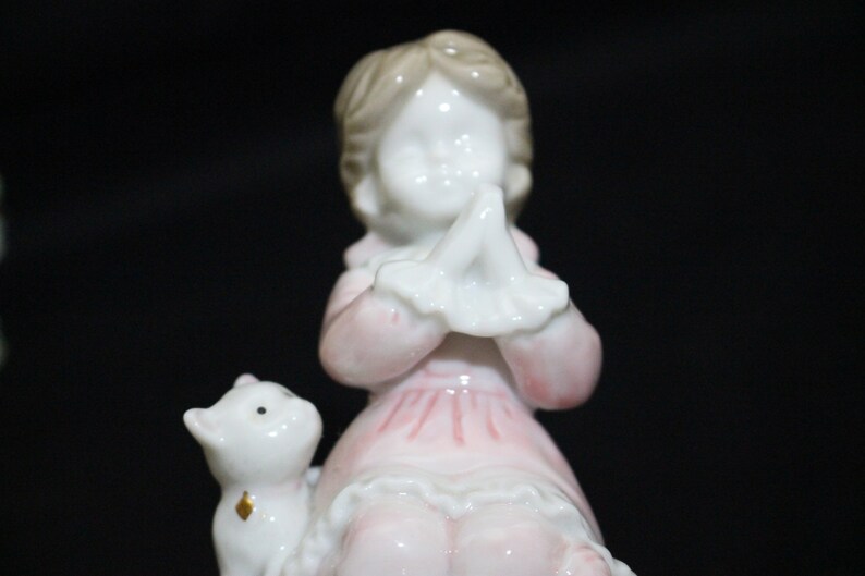 Vintage Rotating Music Box Porcelain Praying Girl and Cat Etsy