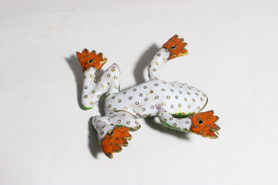 Small Brass Green Tree Frog Figurine With Colorful Enamel Etsy