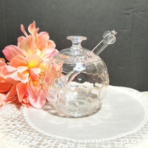 Vintage Acrylic Honey Jar Beehive Shaped, Honey Bee Figurine Spoon