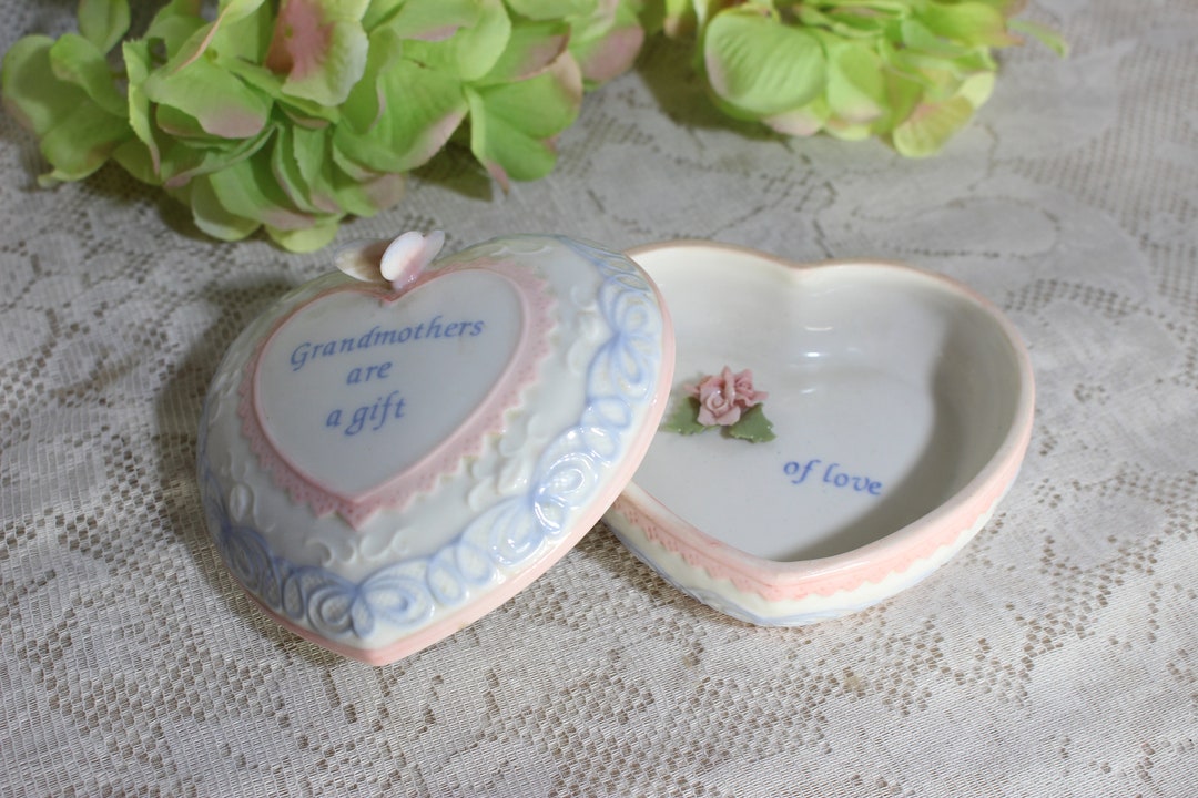 Vintage Porcelain Heart Music Jewelry Box: Grandmother Gift, Anna Rosa ...