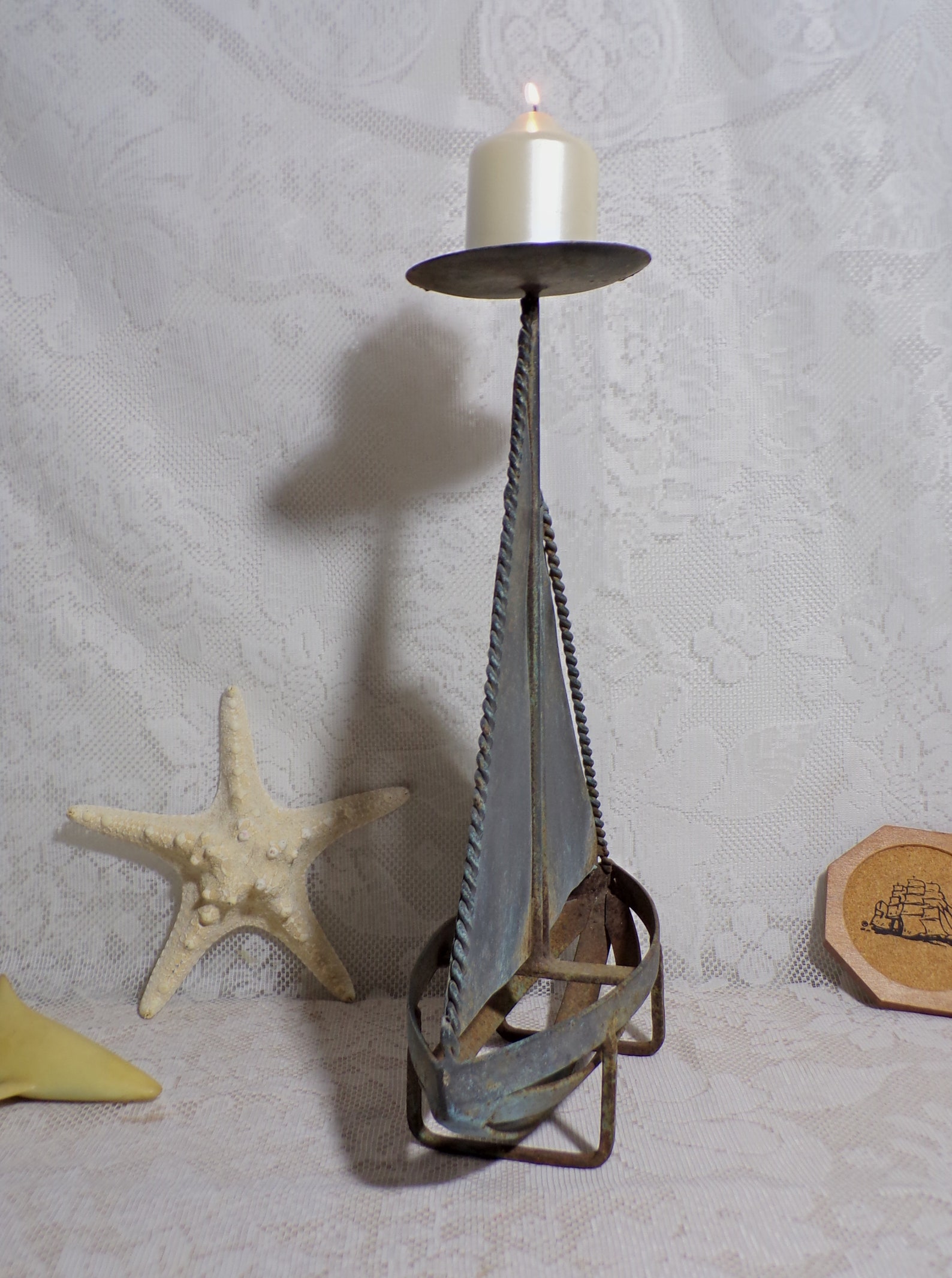 Vintage Metal Boat Candle Holder Natural Patina Pillar Candle Etsy