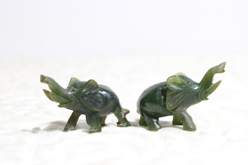 Vintage Carved Jade Miniature Elephants Figurines Natural Etsy
