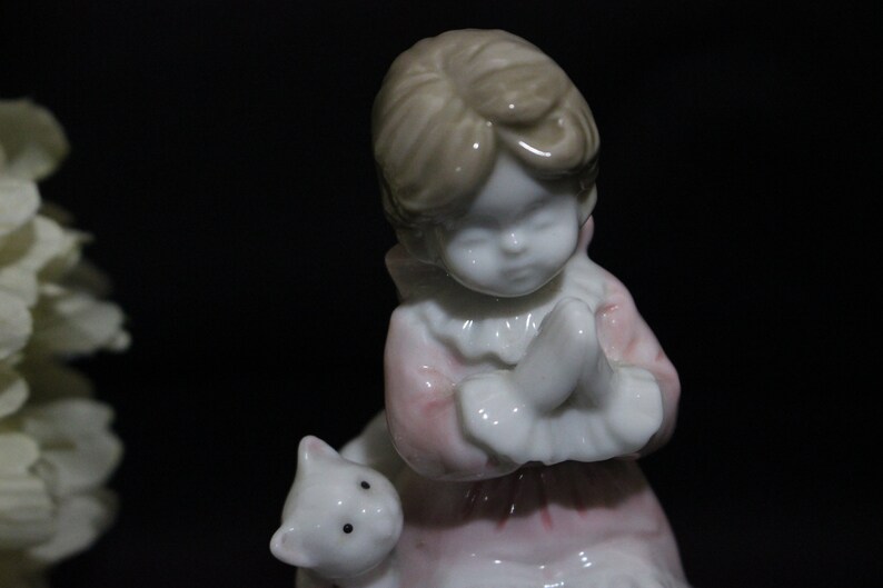 Vintage Rotating Music Box Porcelain Praying Girl and Cat Etsy