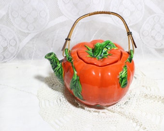 Maruhon Ware Ceramic Teapot Japan Pat. No. 69429, Decorative Figural Teapot with Bamboo Handlr