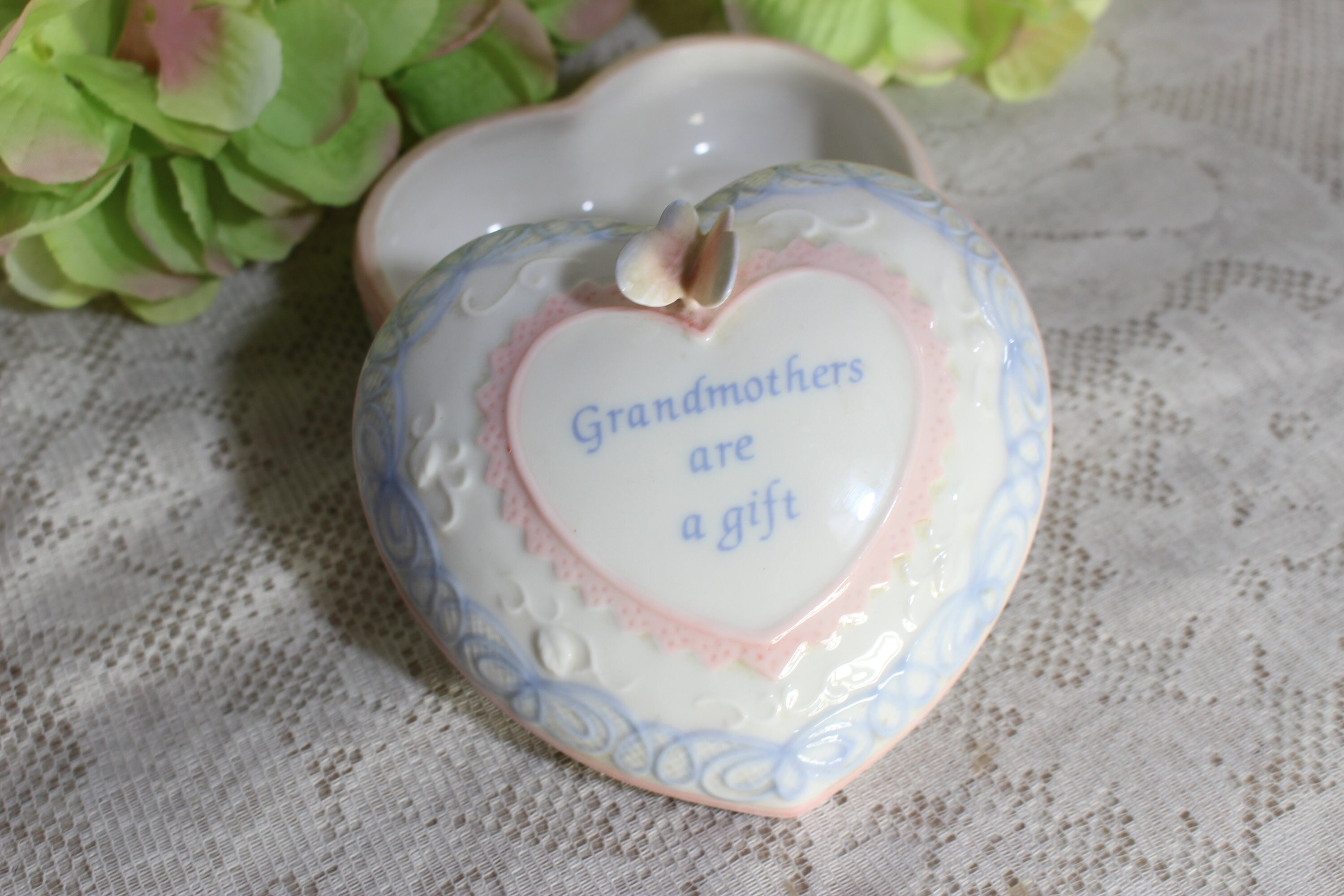Vintage Porcelain Heart Music Jewelry Box: Grandmother Gift, Anna Rosa ...