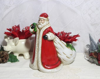Vintage 1991 Santa Claus Potpourri Ceramic Bowl, Signed Claire Burke, Candy Bowl, Christmas Planter