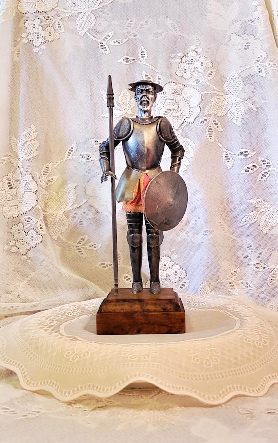 Vintage Don Quixote De La Mancha Metal Body Armor Statue