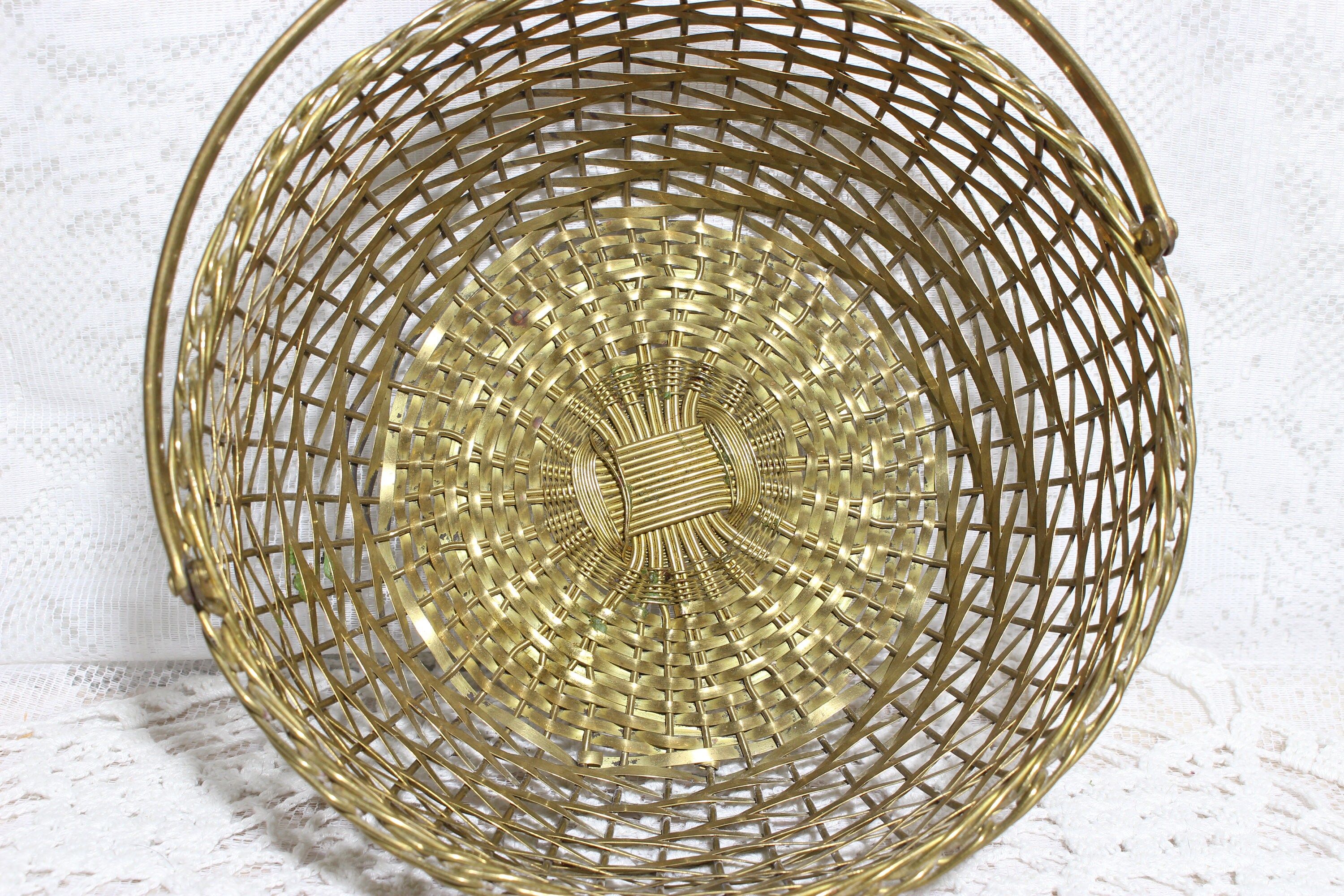Woven Brass Wire Basket with Solid Brass Movable handle Etsy