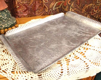 Vintage Hammered Aluminum Serving Tray, Rectangular Shape, Holiday Gatherings Tool