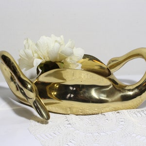 Vintage Large Double Swan Heads Figurine  Brass Planter