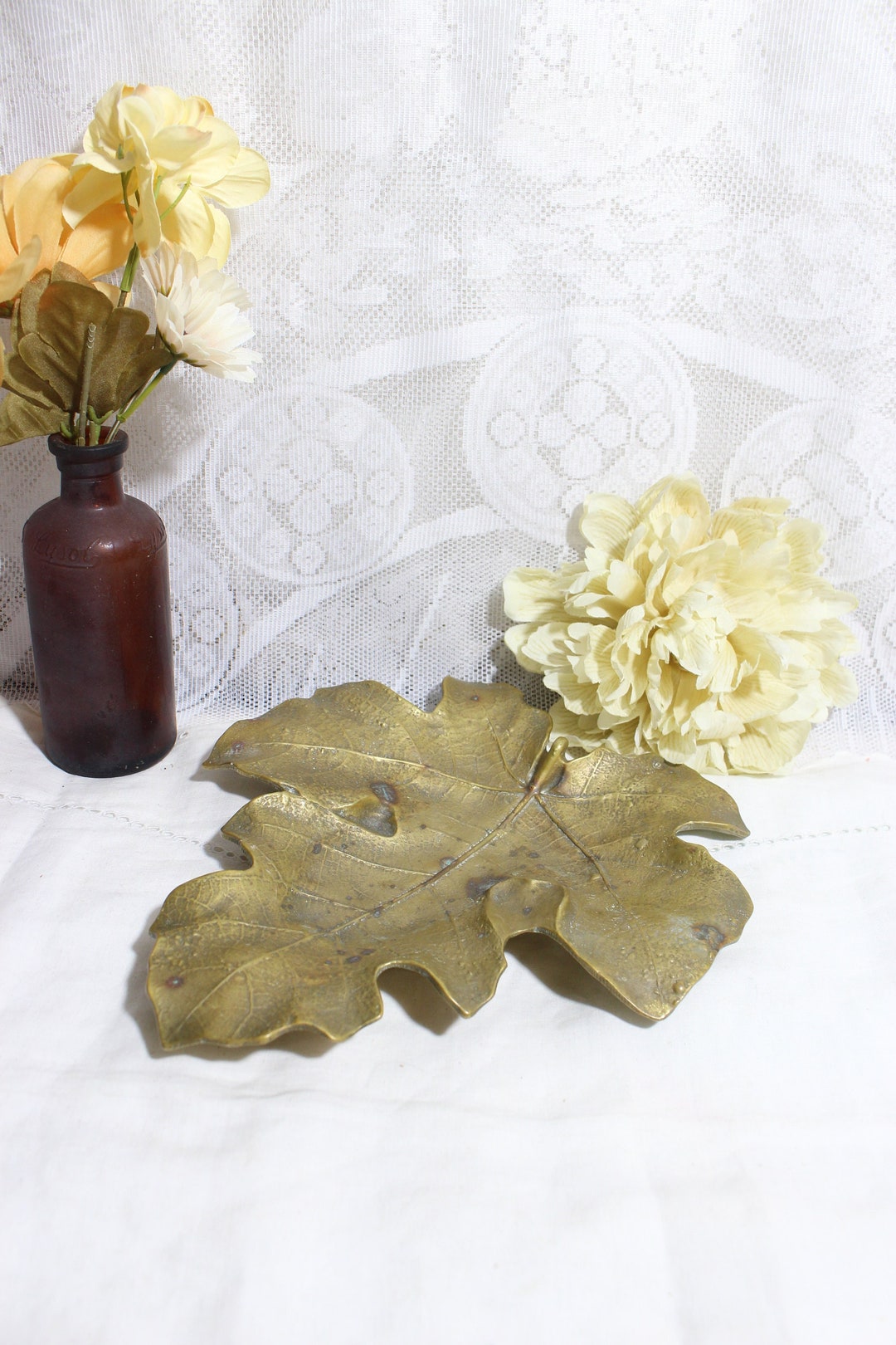 Vintage Heavy Brass Leaf Dish Large Brass Leaf Candy Dish Etsy