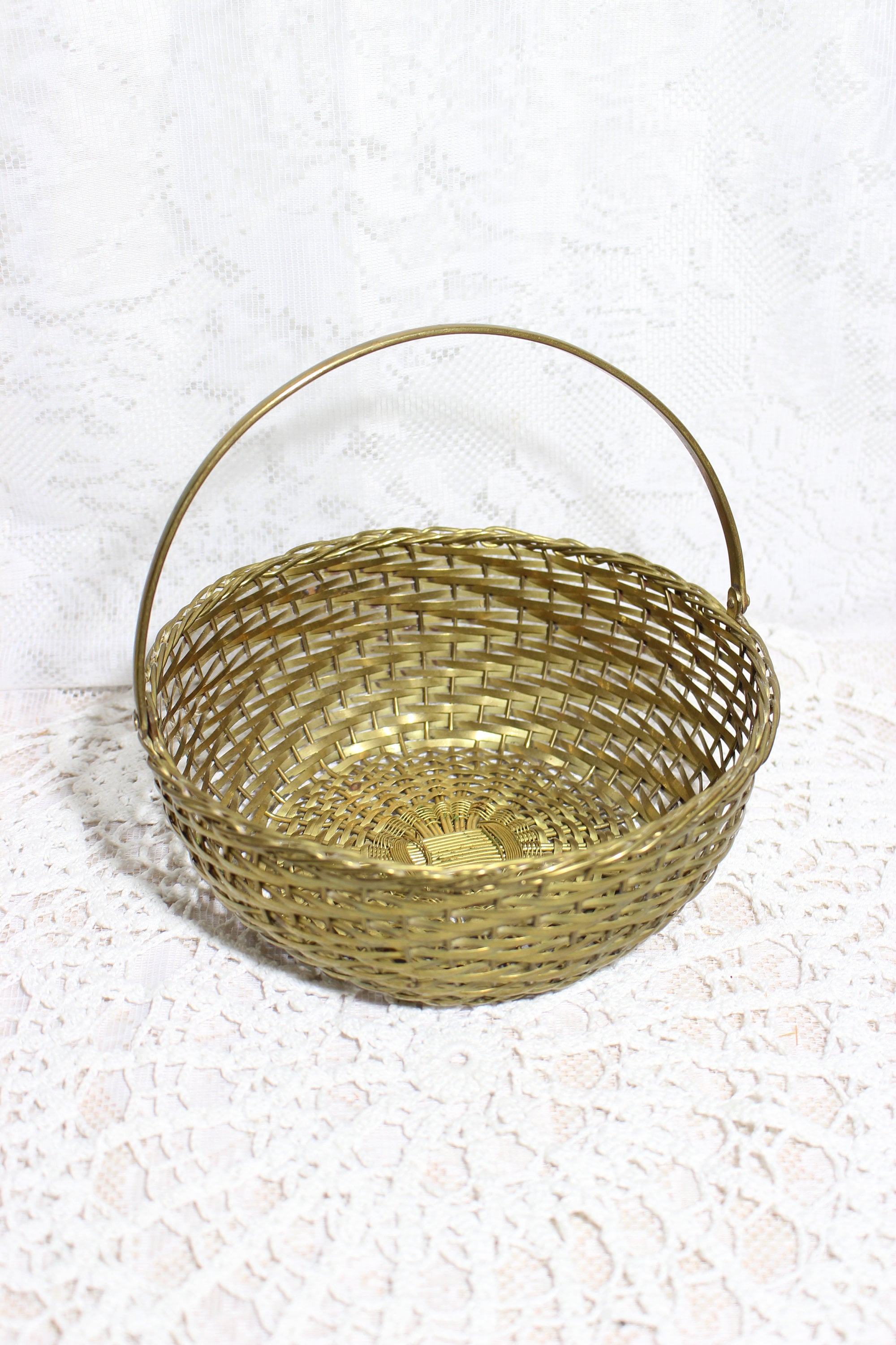 Woven Brass Wire Basket with Solid Brass Movable handle Etsy