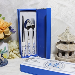 Porcelain Handles Flatware with Chopsticks, 2 Sets