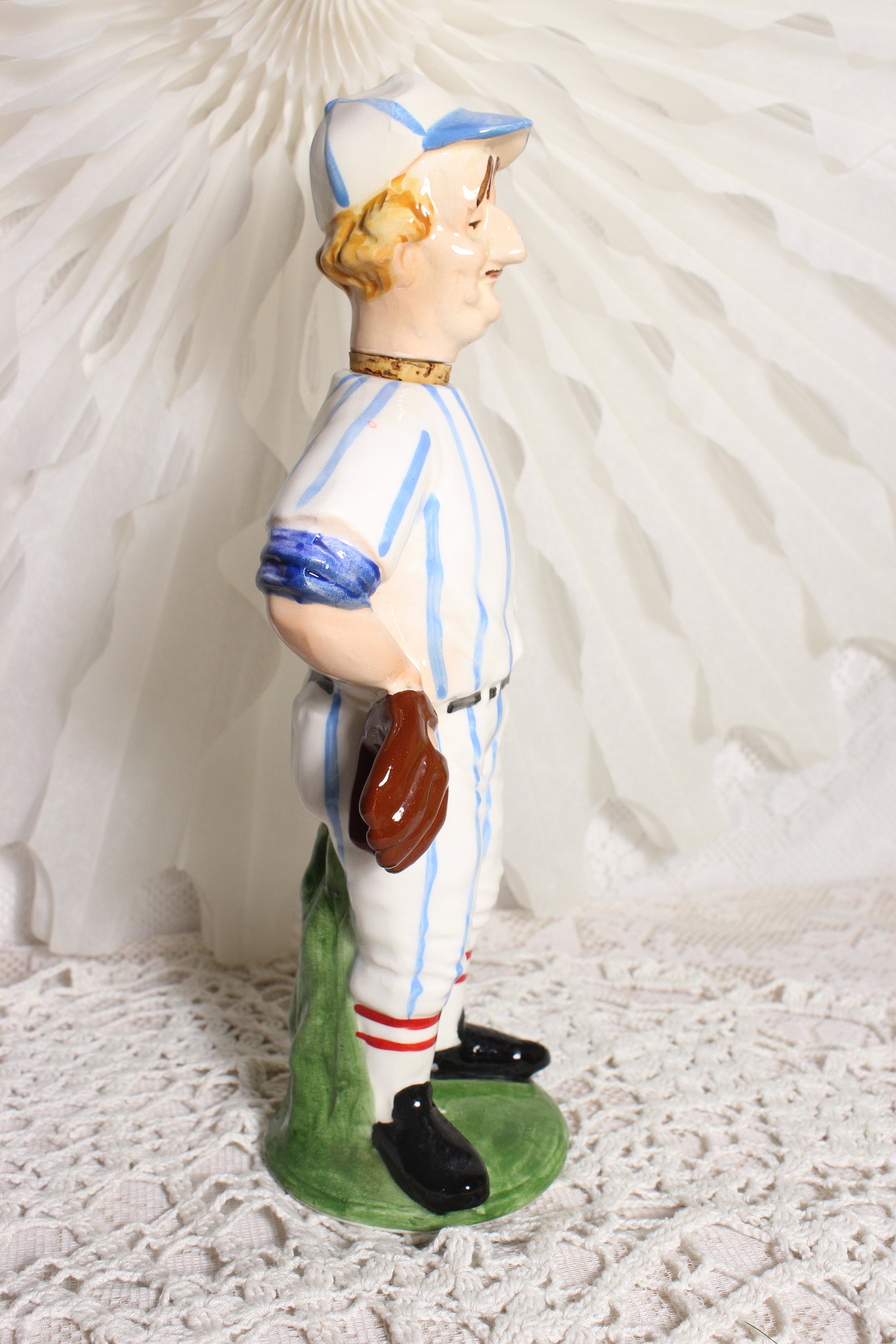 Vintage Baseball Player Figurine Liquor Decanter Ceramic Etsy