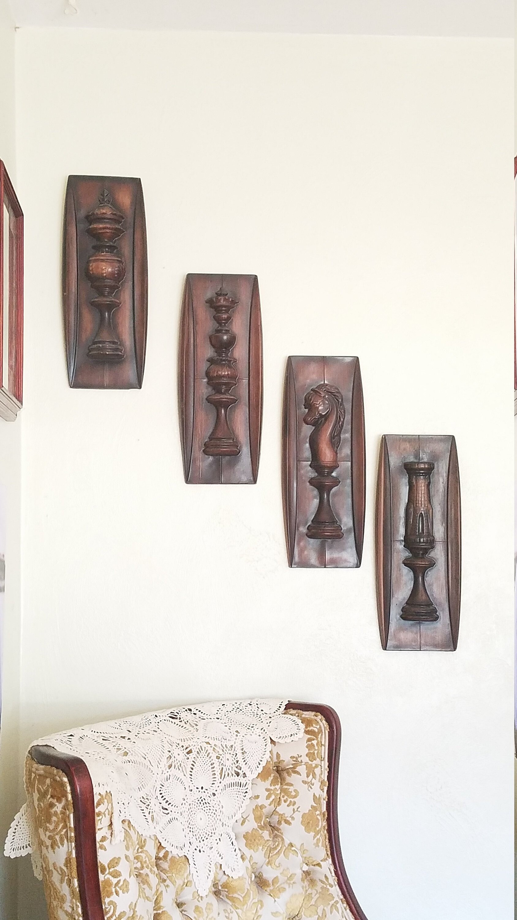 Chalkware Chess Set Wall Decor High Relief Chessmen Pieces 3d