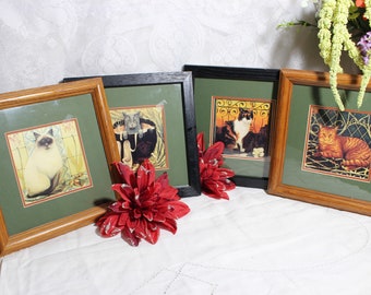 Wall Art Cat Wood Frames, Set of 4