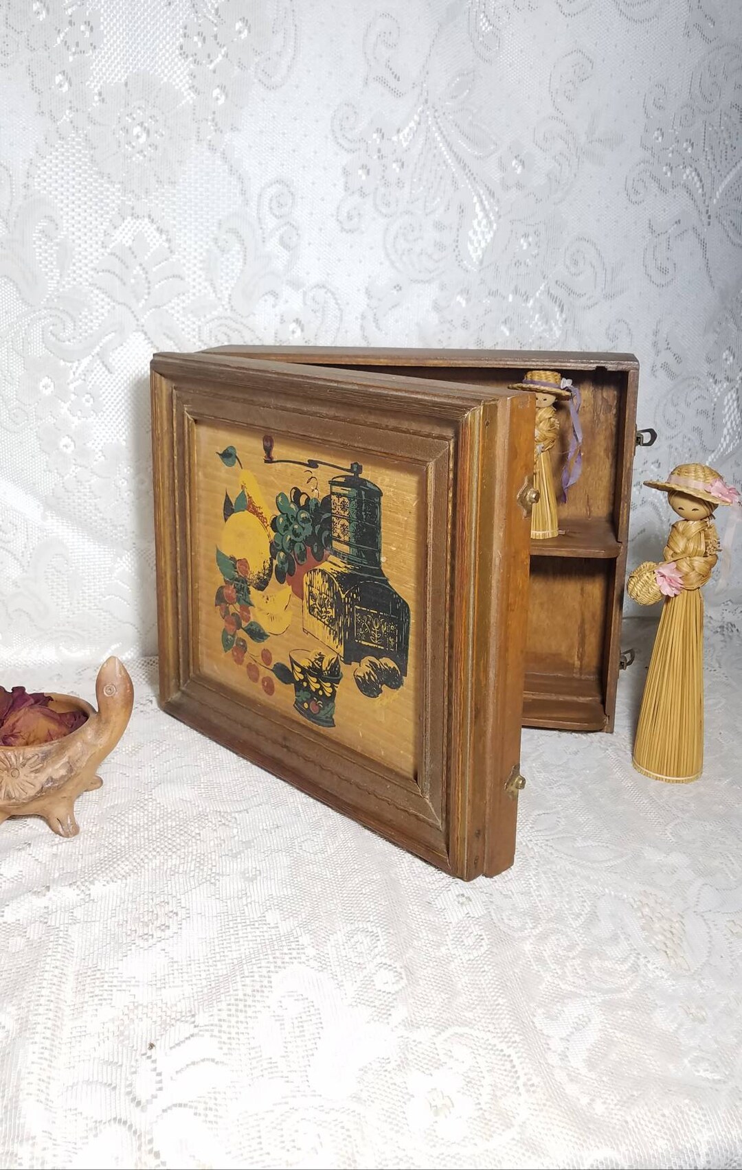 Vintage Decorative Kitchen Storage Wood Box, Wall Mount Box, Coffee