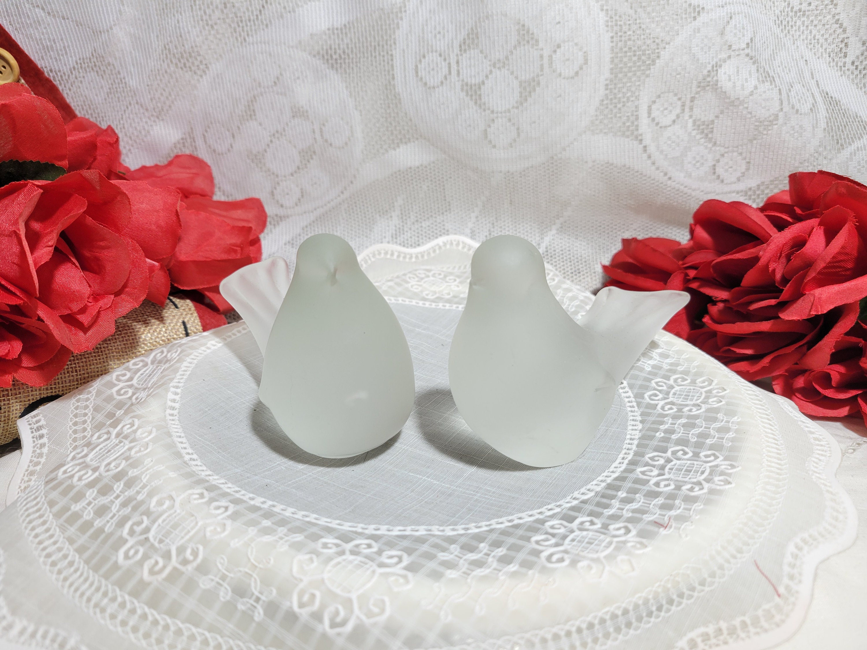 Vintage Frosted Glass Bird Figurines: Paperweight Decor, Set of 2