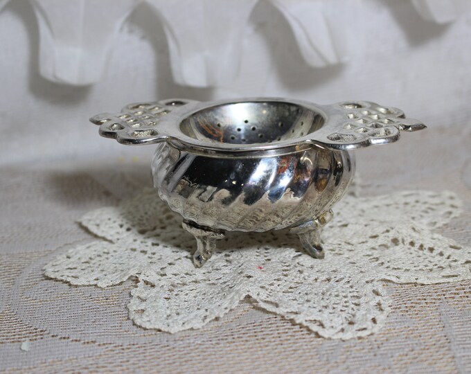 Silver Plated Tea Bag Strainer With Drip Bowl, Twopiece Double Handle