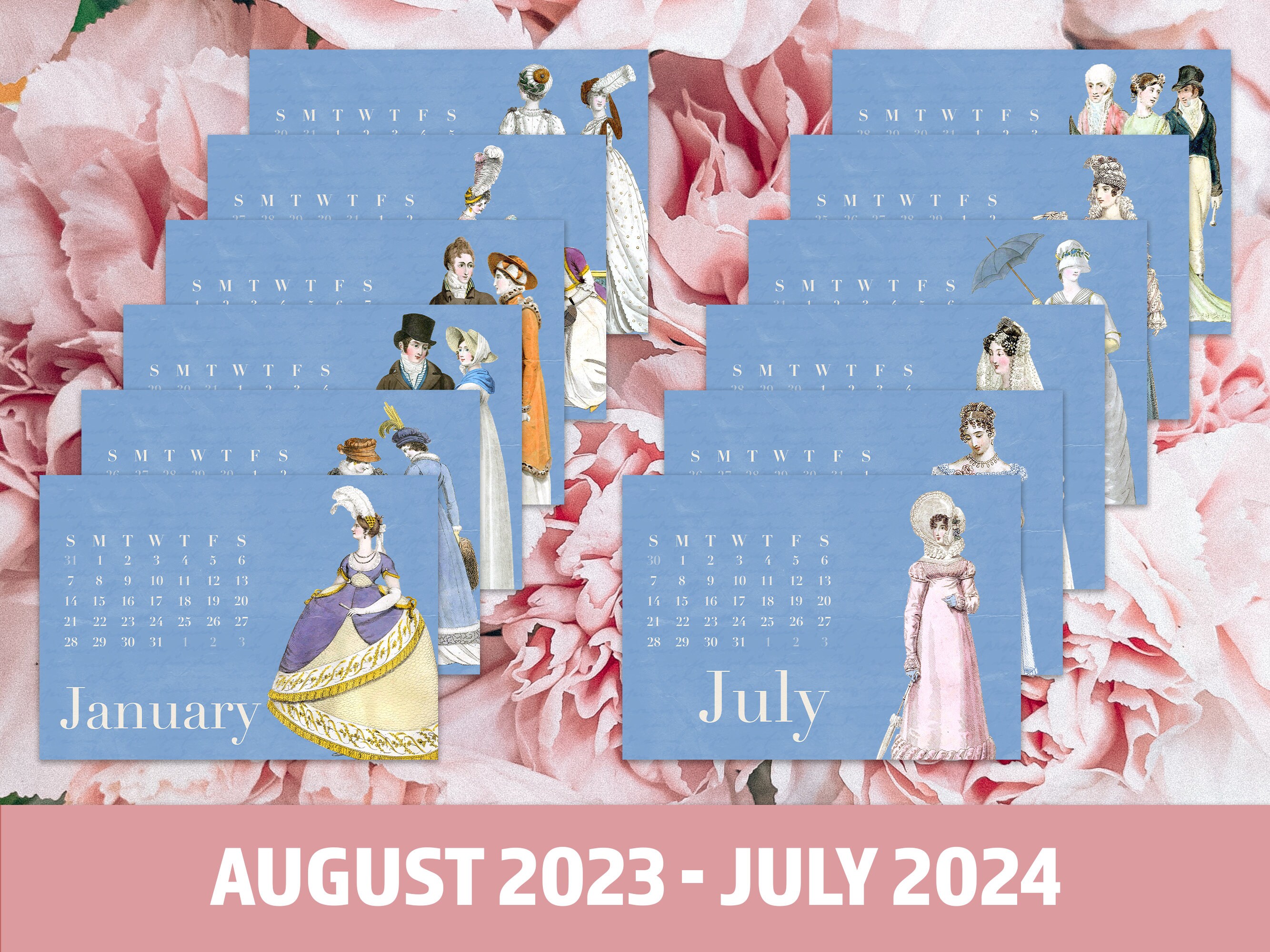 Jane Austen Regency Fashion Desk Calendar Etsy