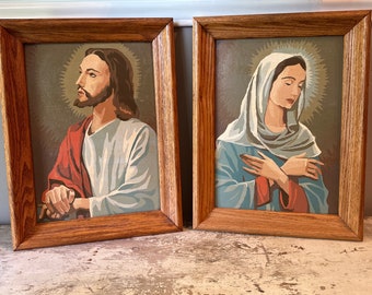 Vintage Framed Paint by Number Mary and Jesus Paintings PBN