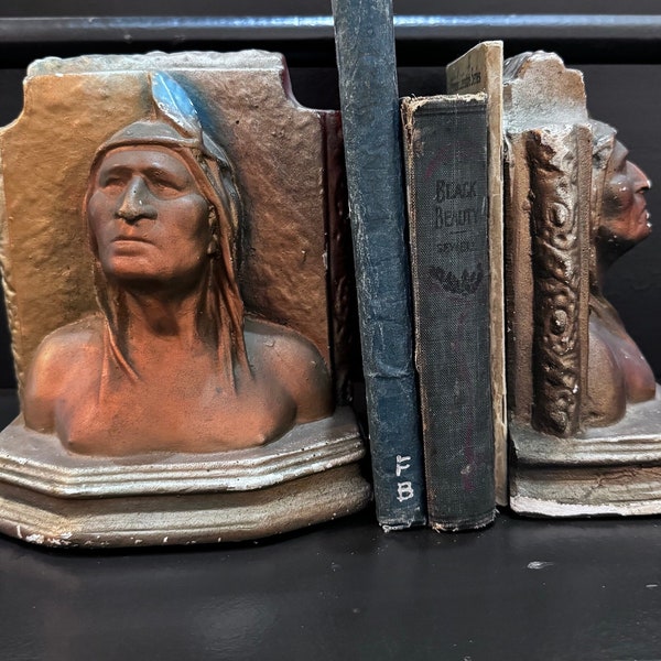 Vintage Native American Indian Chalkware Bookends