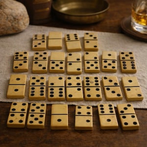 Vintage 28 piece Bakelite Butterscotch Peach Dominoes, indoor family games, new old decor, old school games