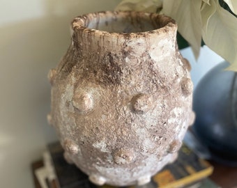 Large wabi sabi textured bubble flower vase, rustic pottery plant holder, natural vase shelf decor, minimalist art pottery vase,