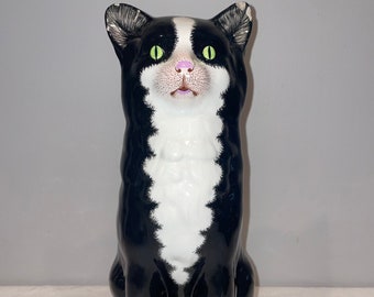 Vintage Large Mottahedeh Black White Cat Figurine S.6349 Italy, Italian ceramics, cat lover decor, bookshelf decor