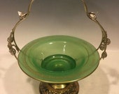 Fabulous PAIRPOINT Bride Basket Figural Jadeite Green Bowl, chartreuse home decor, vintage wedding decor