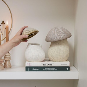 Quirky Mushroom Canisters, kitchen cookie jar, fun kitchen decor, entry table decor, retro decor, modern hidden storage