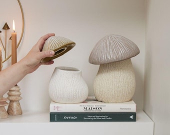 Quirky Mushroom Canisters, kitchen cookie jar, fun kitchen decor, entry table decor, retro decor, modern hidden storage