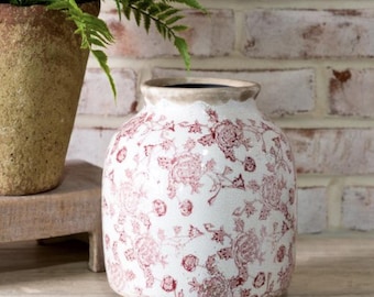 Red Ceramic Heritage Vase, French modern vase, grandmillennial decor, vintage inspired vase, tall ceramic vase, handmade vase