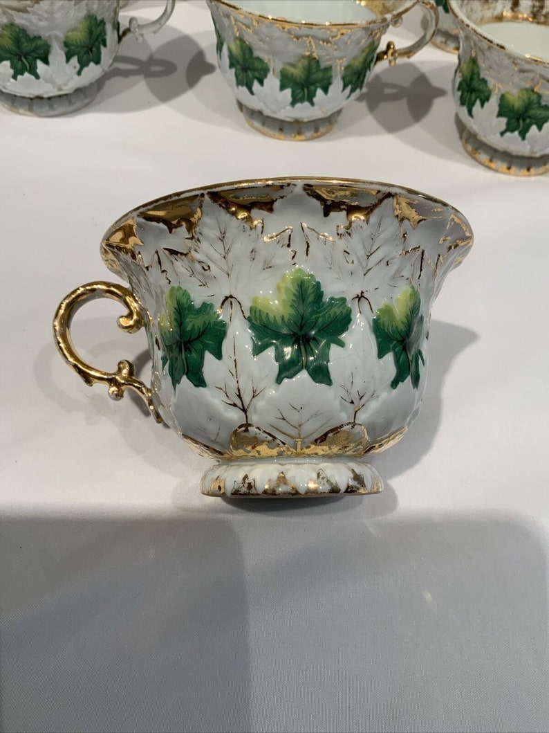 11 Antique Meissen Oak Leaf Design Green Gold Cups Hard To Find Form, Christmas teacup, gifts for mothers, gifts for her, image 7