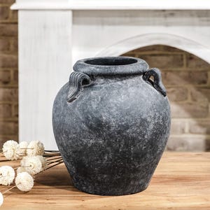 Large Black charcoal Artisan vase, rustic pottery plant holder, natural vase shelf decor, minimalist art pottery vase, modern shelf decor
